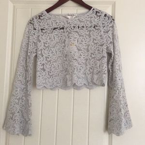 Lauren Conrad Grey Lace Crop Top Bell Sleeves NWT